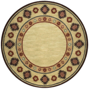 Alora Decor Ryder Hand-Tufted 100% Wool Round Rug, Southwestern Motifs In Tan Brown Gray Burgundy, 8' X 8' RYDRY1007000408RD