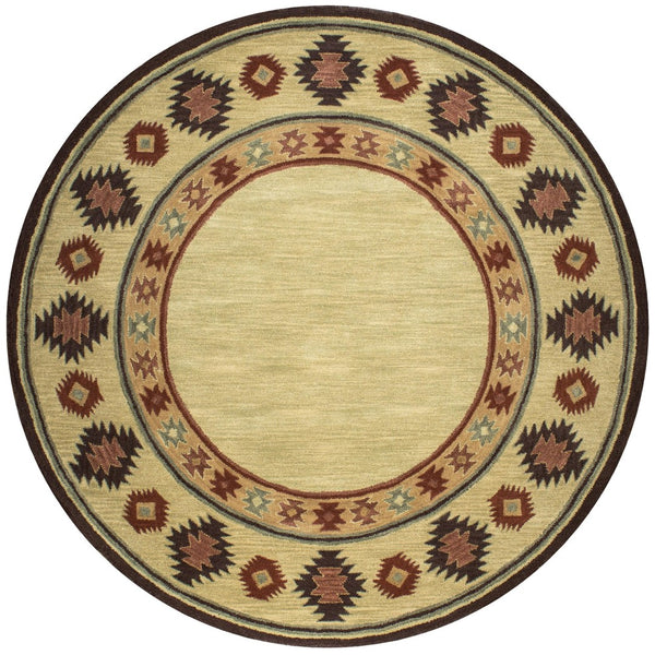 Alora Decor Ryder Hand-Tufted 100% Wool Round Rug, Southwestern Motifs In Tan Brown Gray Burgundy, 8' X 8' RYDRY1007000408RD