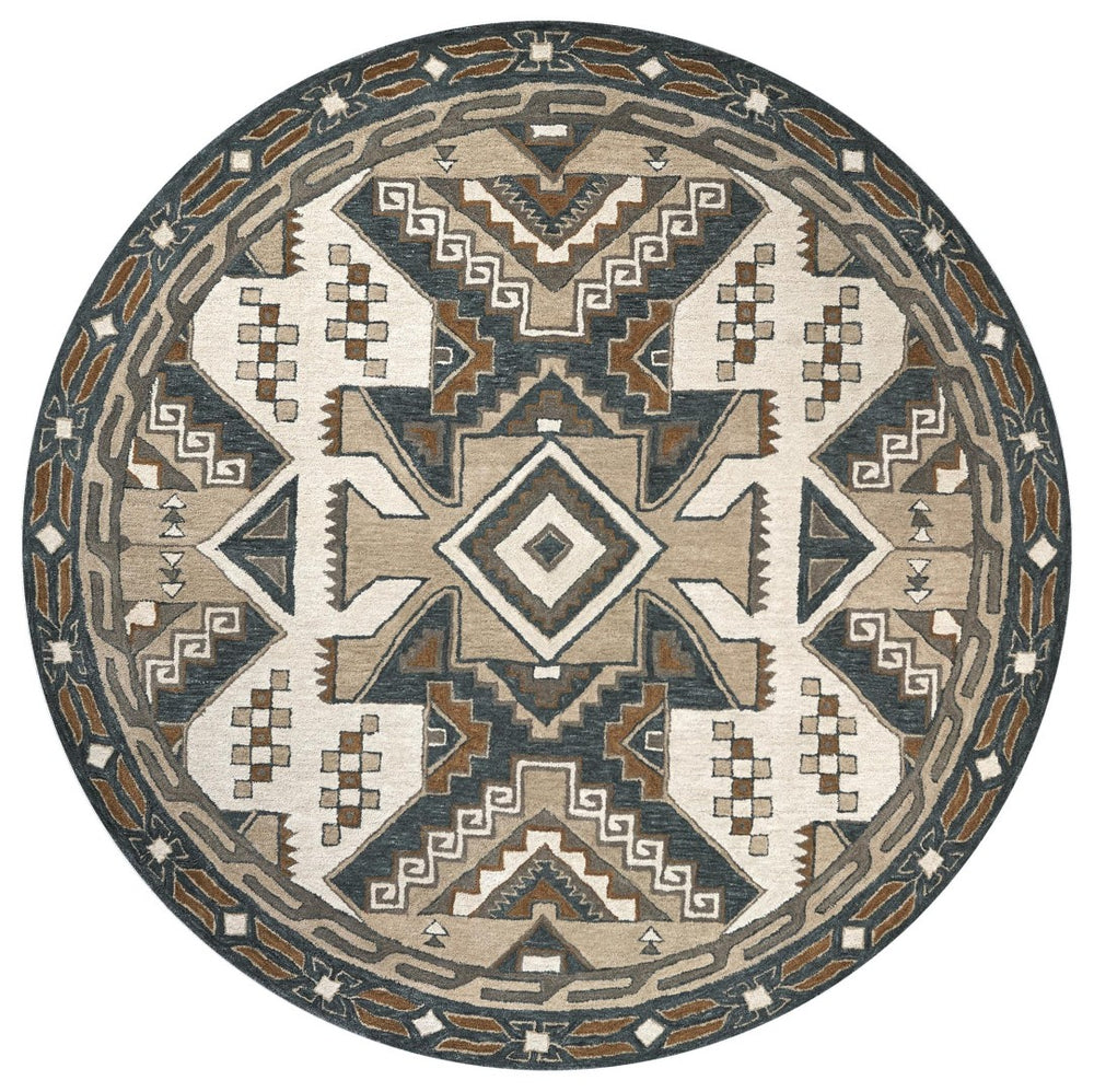 Alora Decor Ryder Hand-Tufted 100% Wool Southwestern Square Rug, Neutral Textured Pile 8'X8' For Cozy Rooms RYDRY1009338808RD