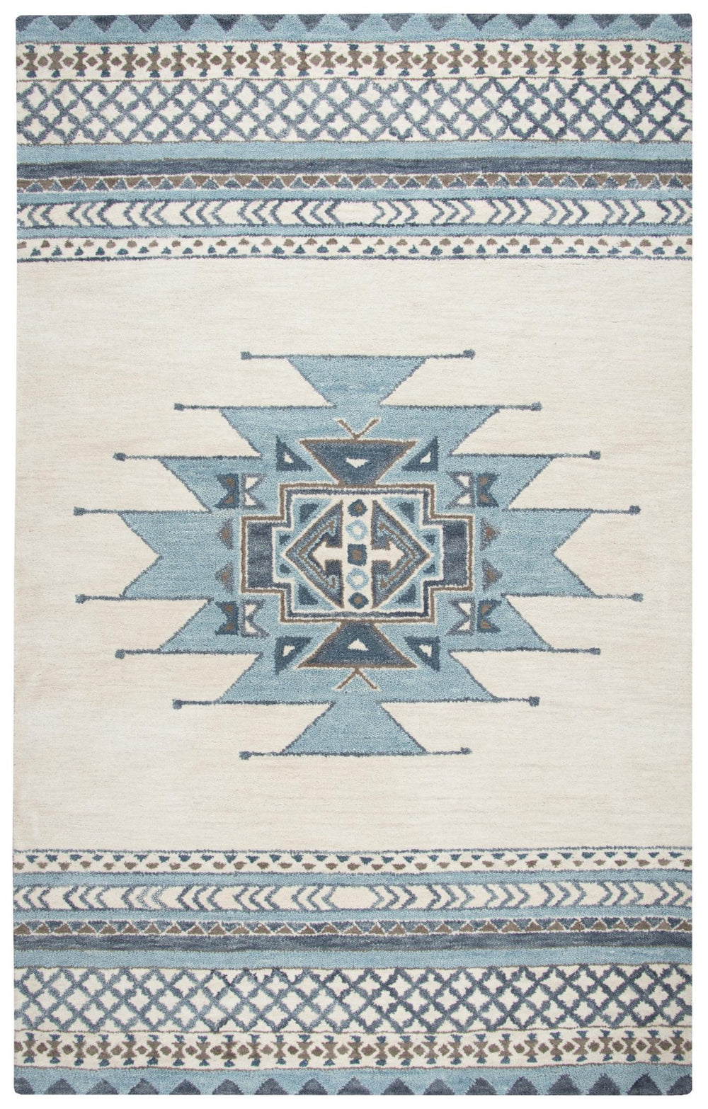 Alora Decor Ryder Hand-Tufted 100% Wool Southwestern Rug In Ivory Tan Aqua Gray — Soft Durable Geometric Elegance 3' x 5' RYDRY101109370305