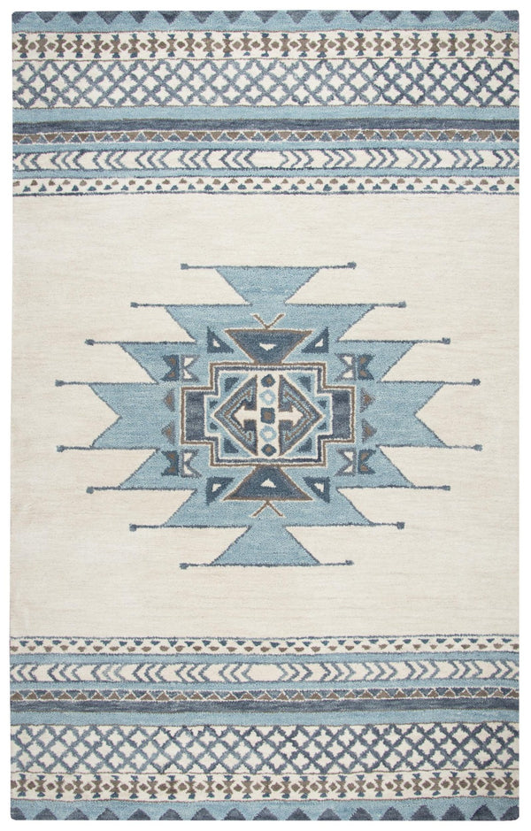 Alora Decor Ryder Hand-Tufted 100% Wool Southwestern Rug In Ivory Tan Aqua Gray — Soft Durable Geometric Elegance 3' x 5' RYDRY101109370305