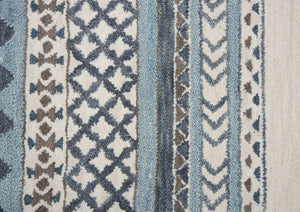 Alora Decor Ryder Hand-Tufted 100% Wool Round Rug, Southwestern Geometric 8' Anchor Rug In Ivory Tan Aqua Gray RYDRY1011093708RD