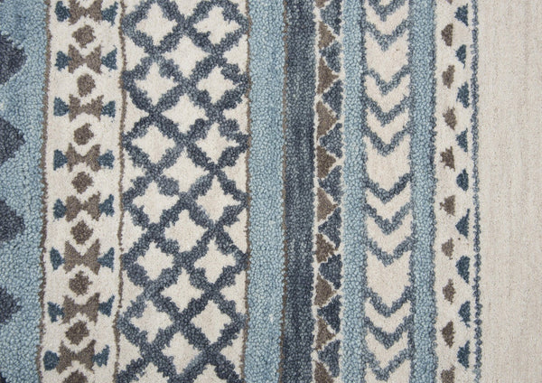 Alora Decor Ryder Hand-Tufted 100% Wool Round Rug, Southwestern Geometric 8' Anchor Rug In Ivory Tan Aqua Gray RYDRY1011093708RD
