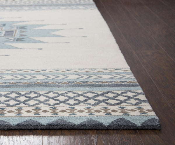 Alora Decor Ryder Hand-Tufted 100% Wool Round Rug, Southwestern Geometric 8' Anchor Rug In Ivory Tan Aqua Gray RYDRY1011093708RD