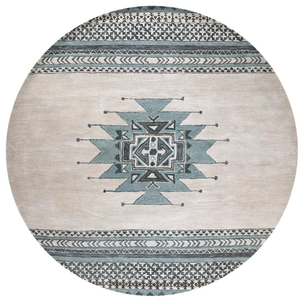 Alora Decor Ryder Hand-Tufted 100% Wool Round Rug, Southwestern Geometric 8' Anchor Rug In Ivory Tan Aqua Gray RYDRY1011093708RD