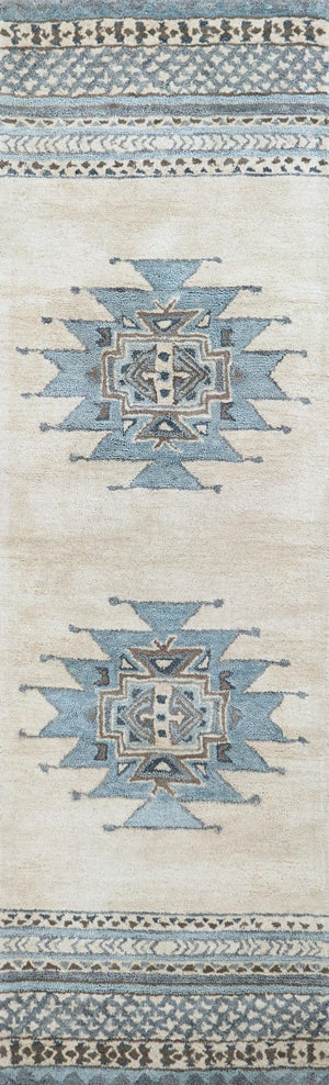 Alora Decor Ryder Hand‑Tufted Wool Runner 2'6"X8' — Southwestern Geometric Rug In Ivory, Tan, Aqua & Gray, Cozy Durable Finish RYDRY101109372608