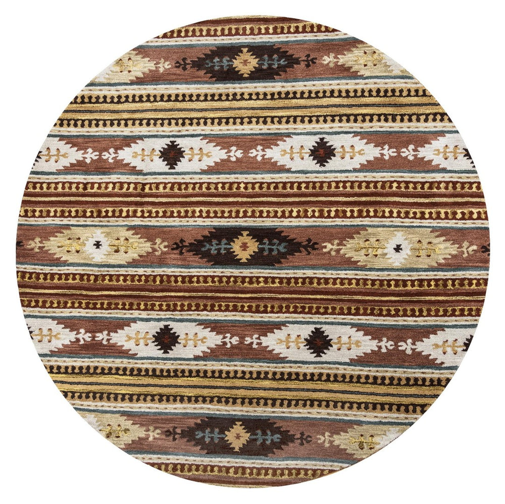 Alora Decor Ryder Southwestern Hand-Tufted Wool Rug With Wide Ruins Geometric Motif In Warm Earth Tones, Durable 10' x 10' RYDRY1016007510RD