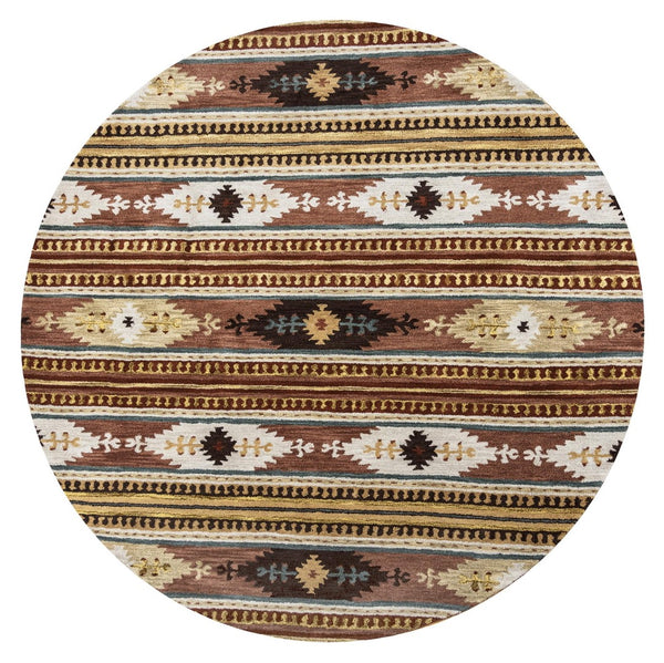 Alora Decor Ryder Southwestern Hand-Tufted Wool Rug With Wide Ruins Geometric Motif In Warm Earth Tones, Durable 10' x 10' RYDRY1016007510RD