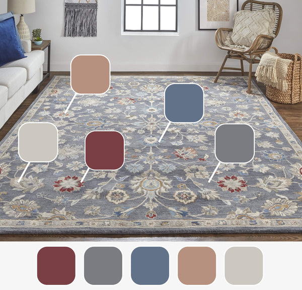 Feizy Rugs Rylan Hand Tufted Wool Accent Rug Oriental Floral Vines for Bedroom or Entryway RYL8639FBLU000C00
