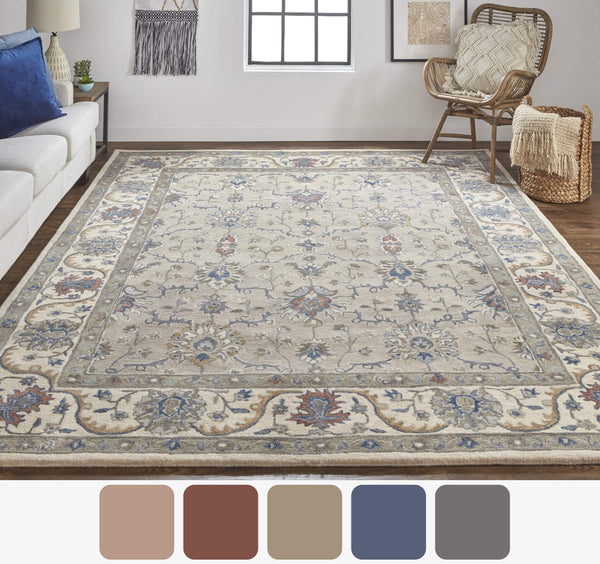 Feizy Rugs Rylan Hand Tufted Wool Oriental Rug Floral Vine Pattern for Spacious Living Rooms RYL8640FGRY000H00