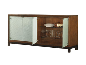 Lexington Tommy Bahama Home Sea Glass Buffet - Elegant Coastal Cabinet With 4 Textured Doors, Adjustable Shelves & Lighting Bali  536-852