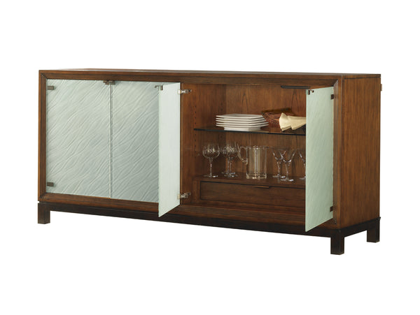 Lexington Tommy Bahama Home Sea Glass Buffet - Elegant Coastal Cabinet With 4 Textured Doors, Adjustable Shelves & Lighting Bali  536-852