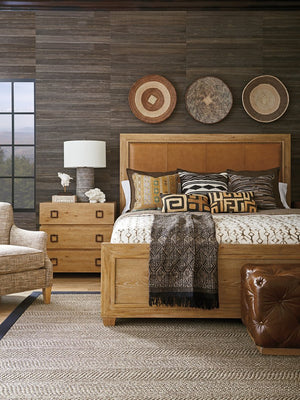 Lexington Tommy Bahama Home Antilles Upholstered Panel Bed - Stylish Global Transitional Design With Leather Headboard & Nailhead Trim Newcastle  566-144c