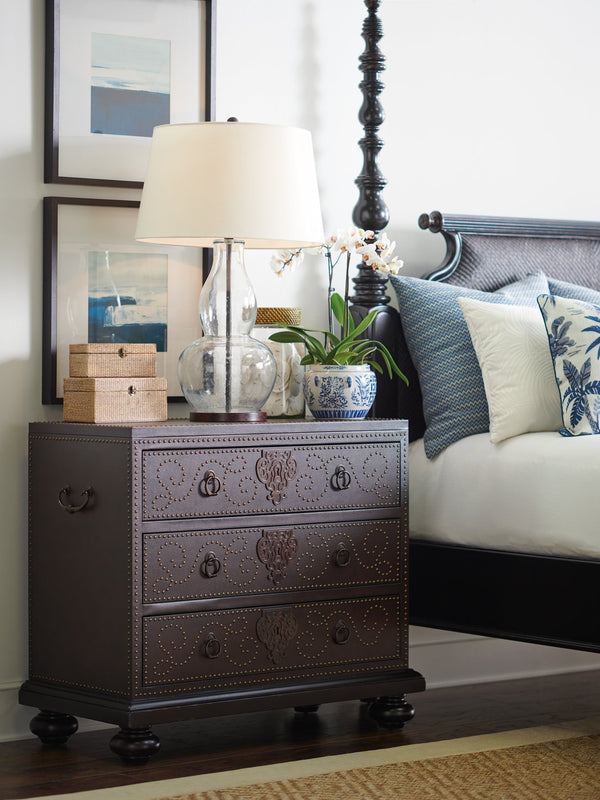 Lexington Tommy Bahama Home Tortola Chest - Exquisite Leather Design With Hammered Copper Accents And Decorative Nailhead Trim Cassis  621-972