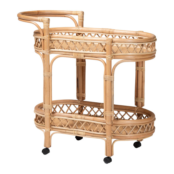 Baxton Studio Bali & Pari Raul Handwoven Rattan Kitchen Cart with Casters for Coastal Boho Spaces Raul-Natural Rattan-Cart