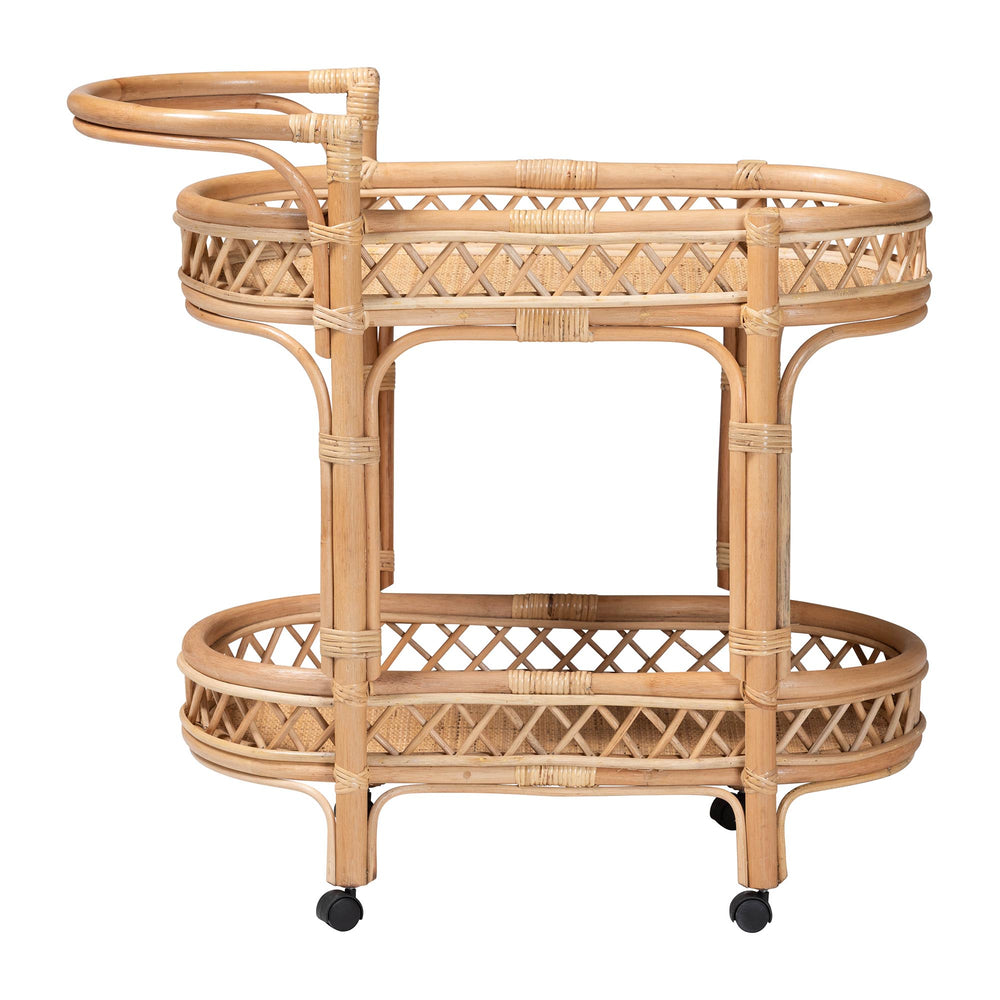 Baxton Studio Bali & Pari Raul Handwoven Rattan Kitchen Cart with Casters for Coastal Boho Spaces Raul-Natural Rattan-Cart