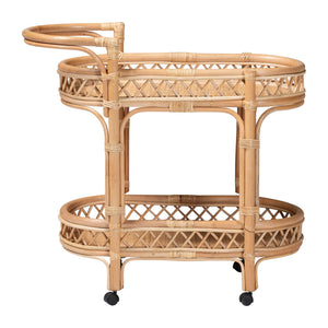 Bali & Pari Raul Handwoven Rattan Kitchen Cart with Casters for Coastal Boho Spaces