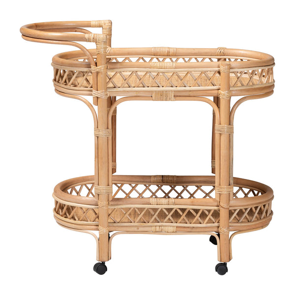 Bali & Pari Raul Handwoven Rattan Kitchen Cart with Casters for Coastal Boho Spaces