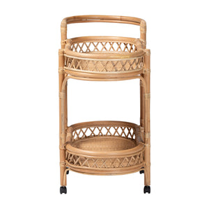 Bali & Pari Raul Handwoven Rattan Kitchen Cart with Casters for Coastal Boho Spaces