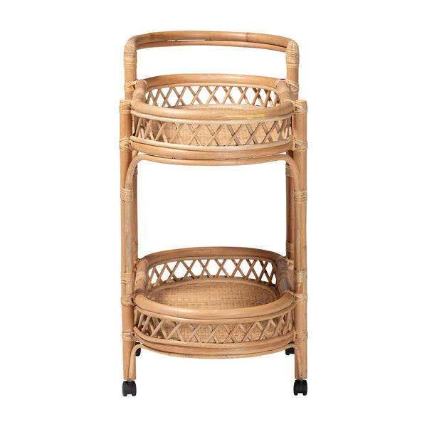 Bali & Pari Raul Handwoven Rattan Kitchen Cart with Casters for Coastal Boho Spaces
