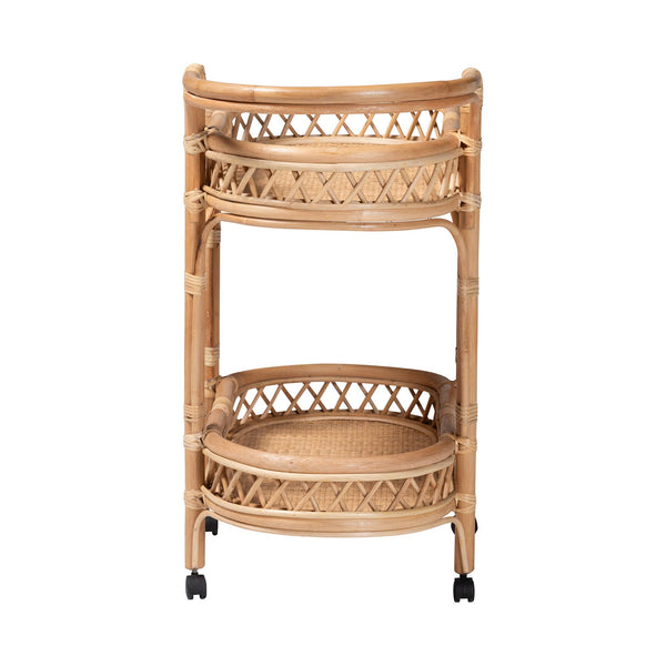 Bali & Pari Raul Handwoven Rattan Kitchen Cart with Casters for Coastal Boho Spaces