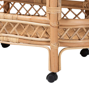 Bali & Pari Raul Handwoven Rattan Kitchen Cart with Casters for Coastal Boho Spaces
