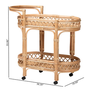 Bali & Pari Raul Handwoven Rattan Kitchen Cart with Casters for Coastal Boho Spaces