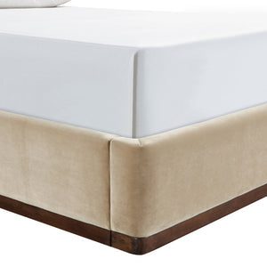 Meridian Furniture Rava Velvet King Bed Tall Headboard Walnut Base Platform Frame for Modern Bedrooms Beige / Brown RavaBeige-K