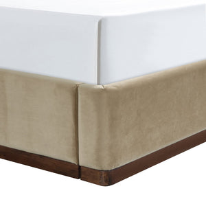 Meridian Furniture Rava Velvet Twin Bed with Tall Upholstered Headboard and Walnut Base for Modern Bedrooms Beige / Brown RavaBeige-T