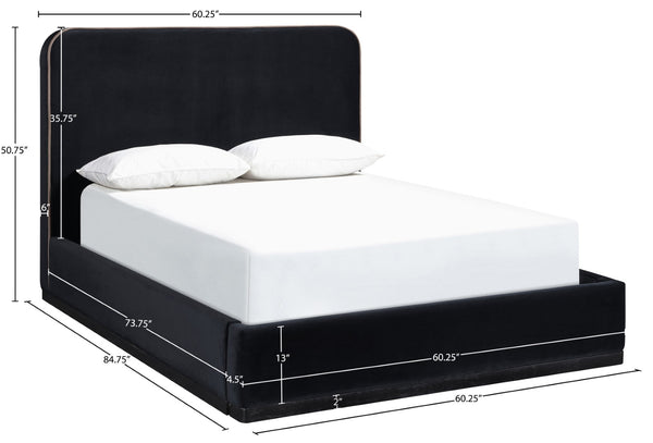Meridian Furniture Rava Full Upholstered Platform Bed with Velvet Headboard and Walnut Wood Base Modern Style Black / Taupe RavaBlack-F