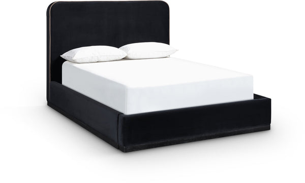 Meridian Furniture Rava Full Upholstered Platform Bed with Velvet Headboard and Walnut Wood Base Modern Style Black / Taupe RavaBlack-F