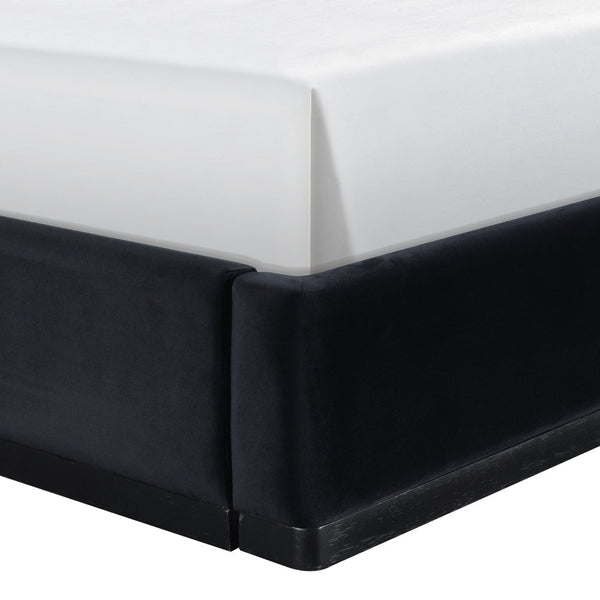 Meridian Furniture Rava Full Upholstered Platform Bed with Velvet Headboard and Walnut Wood Base Modern Style Black / Taupe RavaBlack-F