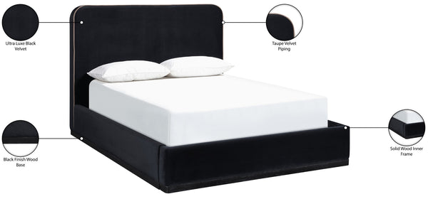Meridian Furniture Rava Velvet King Bed Tall Headboard Walnut Base Platform Frame for Modern Bedrooms Black / Taupe RavaBlack-K