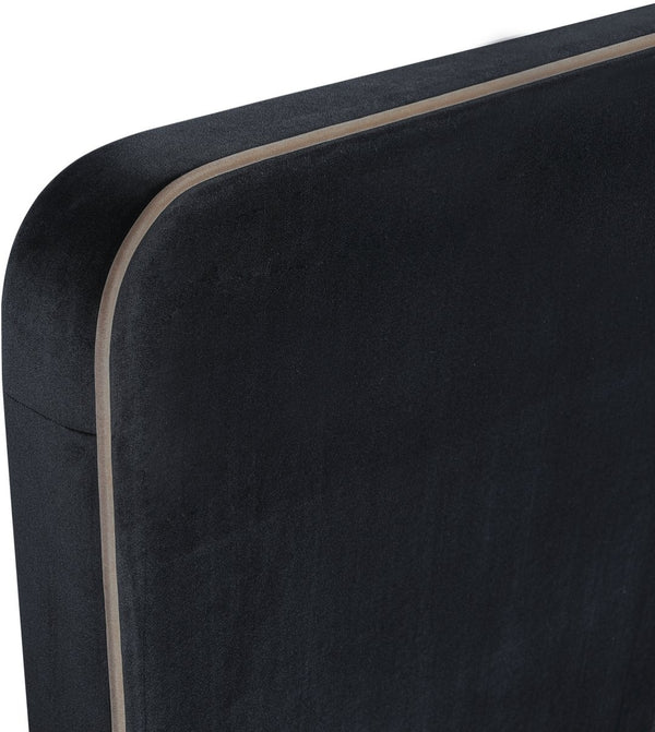 Meridian Furniture Rava Velvet Queen Bed Upholstered Platform Frame with Walnut Base and Piped Wingback Headboard Black / Taupe RavaBlack-Q