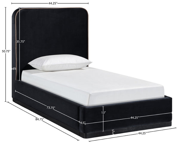 Meridian Furniture Rava Velvet Twin Bed with Tall Upholstered Headboard and Walnut Base for Modern Bedrooms Black / Taupe RavaBlack-T