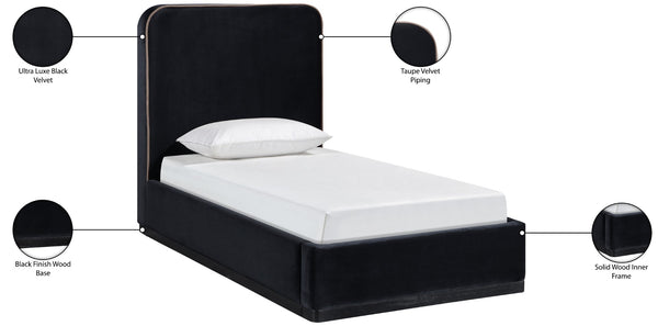 Meridian Furniture Rava Velvet Twin Bed with Tall Upholstered Headboard and Walnut Base for Modern Bedrooms Black / Taupe RavaBlack-T