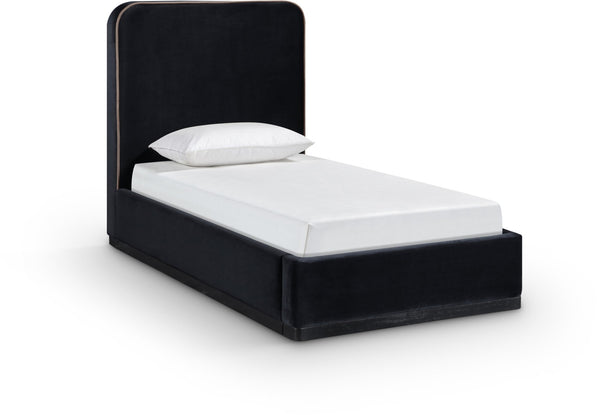 Meridian Furniture Rava Velvet Twin Bed with Tall Upholstered Headboard and Walnut Base for Modern Bedrooms Black / Taupe RavaBlack-T