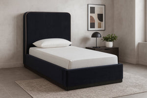 Meridian Furniture Rava Velvet Twin Bed with Tall Upholstered Headboard and Walnut Base for Modern Bedrooms Black / Taupe RavaBlack-T