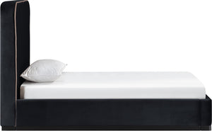 Meridian Furniture Rava Velvet Twin Bed with Tall Upholstered Headboard and Walnut Base for Modern Bedrooms Black / Taupe RavaBlack-T