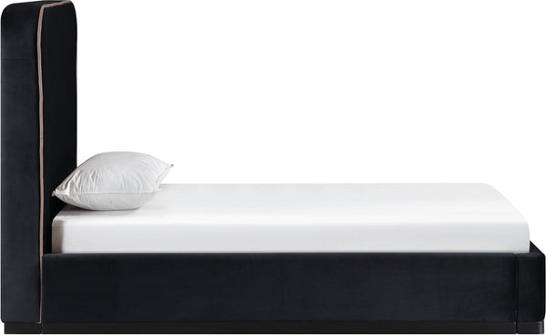 Meridian Furniture Rava Velvet Twin Bed with Tall Upholstered Headboard and Walnut Base for Modern Bedrooms Black / Taupe RavaBlack-T