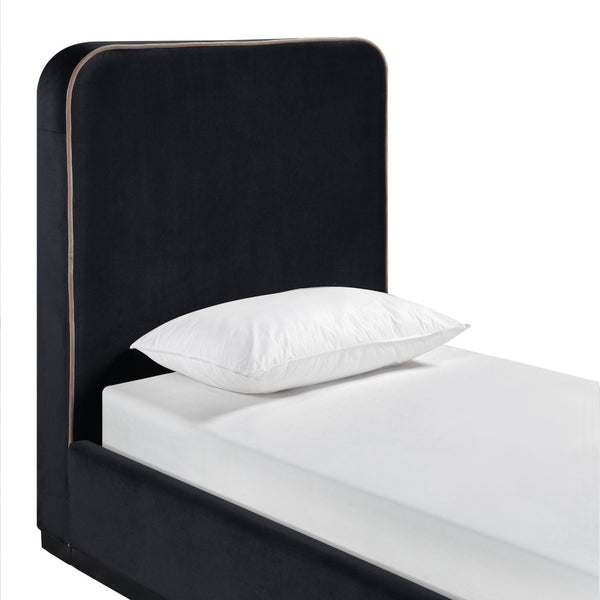 Meridian Furniture Rava Velvet Twin Bed with Tall Upholstered Headboard and Walnut Base for Modern Bedrooms Black / Taupe RavaBlack-T