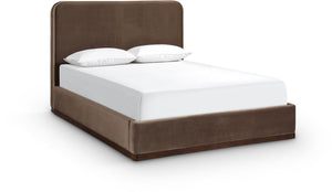 Meridian Furniture Rava Full Upholstered Platform Bed with Velvet Headboard and Walnut Wood Base Modern Style Brown / Beige RavaBrown-F