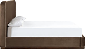 Meridian Furniture Rava Full Upholstered Platform Bed with Velvet Headboard and Walnut Wood Base Modern Style Brown / Beige RavaBrown-F