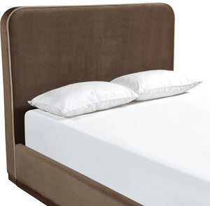 Meridian Furniture Rava Full Upholstered Platform Bed with Velvet Headboard and Walnut Wood Base Modern Style Brown / Beige RavaBrown-F