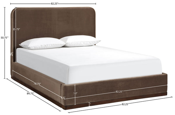 Meridian Furniture Rava Velvet King Bed Tall Headboard Walnut Base Platform Frame for Modern Bedrooms Brown / Beige RavaBrown-K