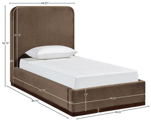Meridian Furniture Rava Velvet Twin Bed with Tall Upholstered Headboard and Walnut Base for Modern Bedrooms Brown / Beige RavaBrown-T
