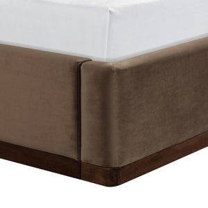 Meridian Furniture Rava Velvet Twin Bed with Tall Upholstered Headboard and Walnut Base for Modern Bedrooms Brown / Beige RavaBrown-T