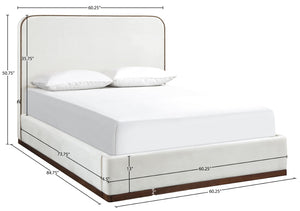 Meridian Furniture Rava Full Upholstered Platform Bed with Velvet Headboard and Walnut Wood Base Modern Style Cream / Beige RavaCream-F