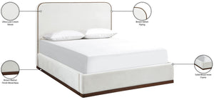 Meridian Furniture Rava Full Upholstered Platform Bed with Velvet Headboard and Walnut Wood Base Modern Style Cream / Beige RavaCream-F