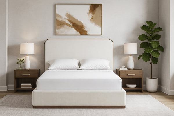 Meridian Furniture Rava Full Upholstered Platform Bed with Velvet Headboard and Walnut Wood Base Modern Style Cream / Beige RavaCream-F